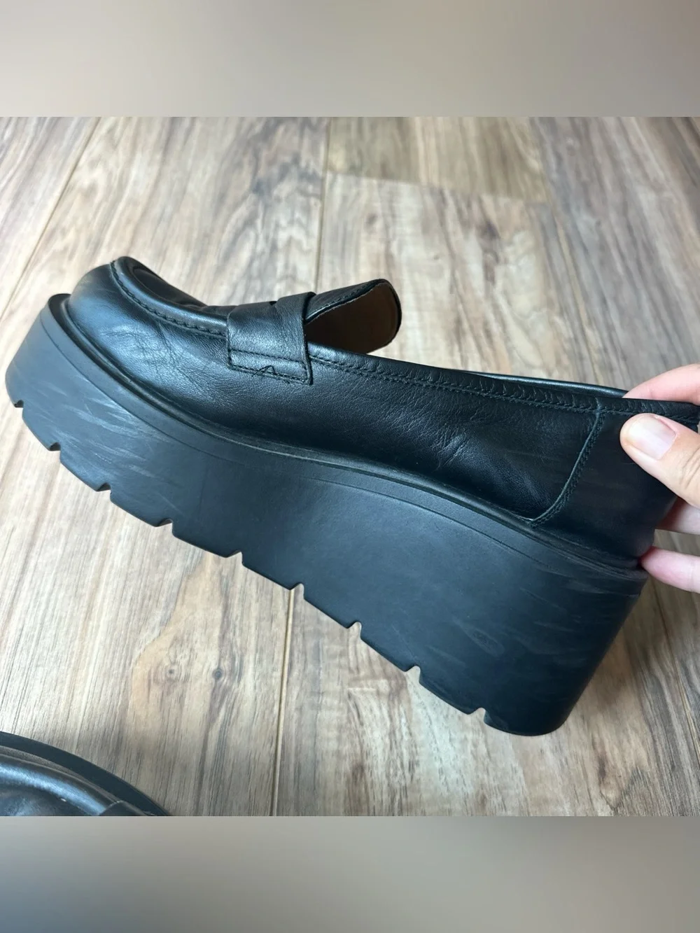 Maeve Anthropologie Black Leather Chunky platform Penny Loafers size 41 Lugged